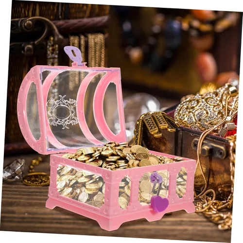 Vista 6 de HOMSFOU Juguetes para niños, 2 piezas, caja del tesoro, cofre del tesoro, regalos de fiesta pirata, joyería de escritorio, organizador de joyas