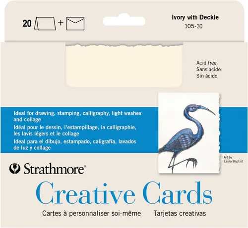 Vista 2 de Strathmore Tarjetas creativas, marfil con borde de cubierta, tamaño de anuncio, 3.5 x 4.8 pulgadas, paquete de 6, sobres incluidos, tarjetas