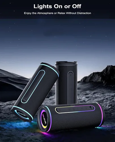 Vista 6 de MLOVE Altavoces E80 Bluetooth inalámbricos, altavoz Bluetooth portátil con entrada auxiliar, ranura para tarjeta micro SD, Bass Up, TWS, luces RGB