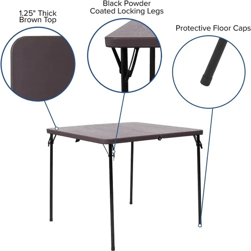 Vista 5 de Flash Furniture - Mesa plegable cuadrada de plástico de madera marrón granito de 2.83 pies con asa de transporte