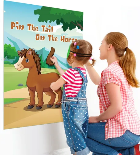 Vista 6 de Hxezoc Pin The Tail On The Horse Game para niños, póster de caballo grande, juegos de fiesta para fiesta de cumpleaños, decoraciones de fiesta
