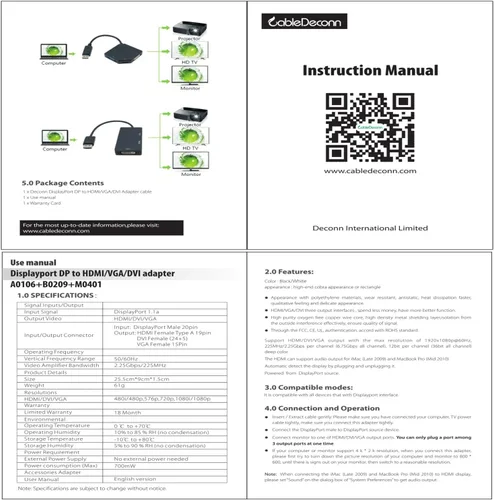 Vista 7 de Displayport multifunción Dp a HDMI/DVI/VGA macho a hembra 3 en 1 adaptador convertidor cable