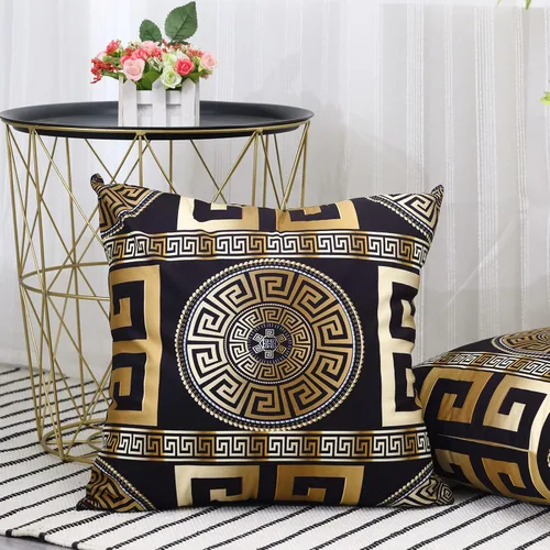 Vista 4 de Fundas de almohada con llave griega, fundas de almohada modernas con patrón geométrico griego dorado para sala de estar, dormitorio, oficina, sofá