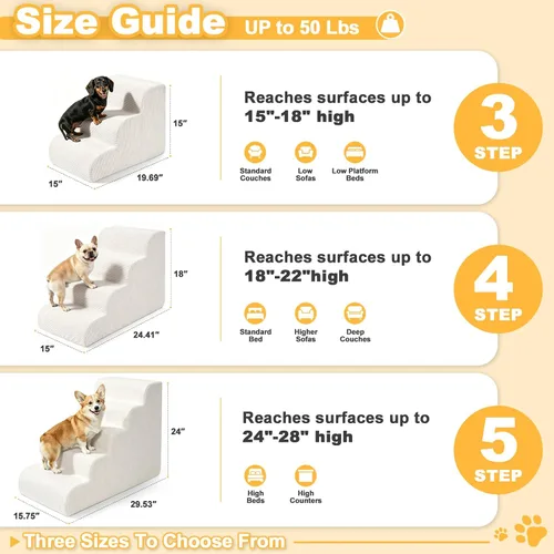 Vista 6 de Escaleras para perros pequeños, rampa de 3 escalones para sofá cama Beige