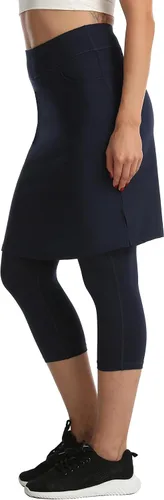Vista 5 de HOKOYI Falda modesta con leggings adjuntos para mujer, entrenamiento hasta la rodilla, pantalones capri con 2 bolsillos