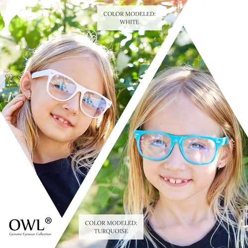 Vista 6 de OWL Gafas de luz azul para niños, anti rayos azules, lente transparente, para videojuegos, computadora, luz azul, para niños, sin receta y probador