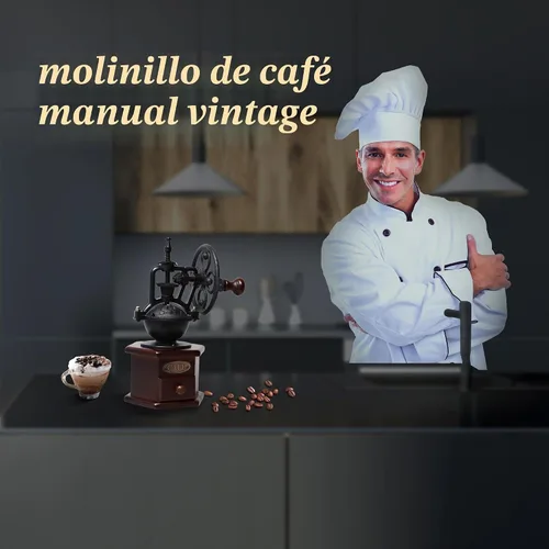 Vista 4 de Molinillo de café manual de madera vintage, molinillo de granos de café, molinillo de mano con rodillo, molinillo de café antiguo para hacer café