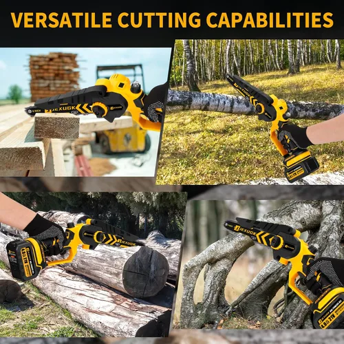 Vista 6 de JEXUGK Mini motosierra sin escobillas, sierra de cadena inalámbrica de mano de 8" y 6" con 2 baterías de 4.0Ah, pequeña sierra eléctrica portátil