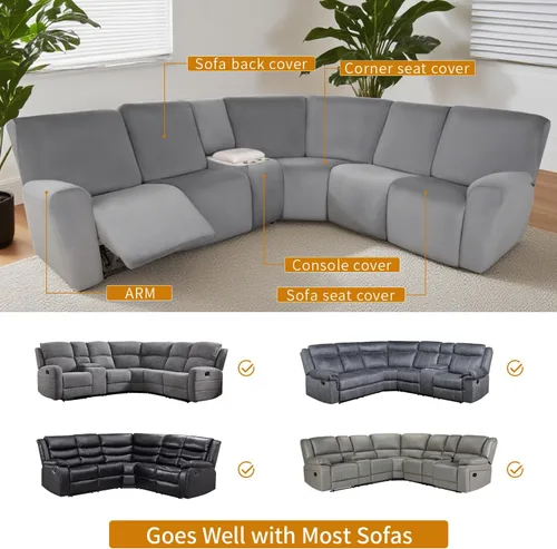 Vista 6 de HDCAXKJ Fundas para sofá modular reclinable, de terciopelo en forma de L, lavable, elástica, suave, con parte inferior elástica antideslizante
