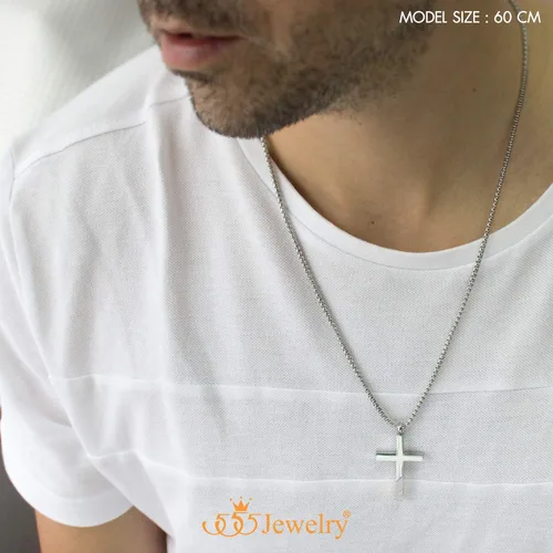 Vista 4 de 555Jewelry Collar de cruz para hombres y mujeres, colgante de acero inoxidable con cadena de 40 a 23.6in