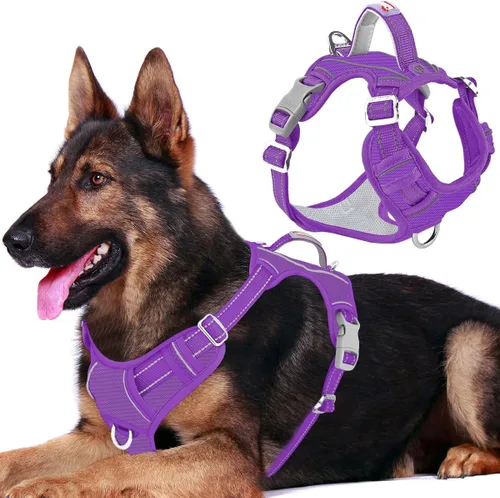 Vista 74 de BARKBAY Arnés Oxford sin tirones para perro con bolsillo para etiqueta de identificación, resistente, reflectante, fácil control para perros grandes
