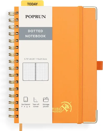 Vista 10 de POPRUN - Cuaderno de notas con espiral y puntos, diario A5 de 5.75" x 8.25", papel grueso de 120 gsm, 141 páginas numeradas, tapa dura para hombres