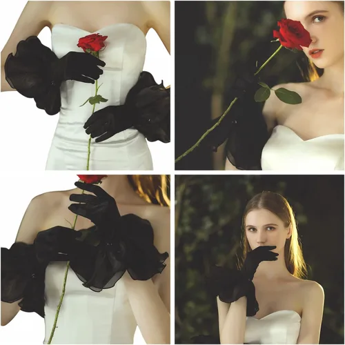 Vista 2 de Ayliss Guantes de boda para mujer, de satén, pétalos, ópera, fiesta de los años 20, para ocasiones especiales, vestido formal de baile o cosplay