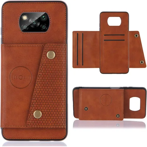 Vista 2 de Funda con tarjetero para Xiaomi Poco X3/X3 NFC/X3 Pro, parte trasera con piel sintética plegable doble hebilla multifunción bolsa para tarjetas