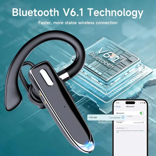 Vista 5 de Auriculares Bluetooth de un solo oído con Bluetooth 6.1, auriculares Bluetooth para 100 horas de tiempo de espera, batería de 800 mAh, auriculares