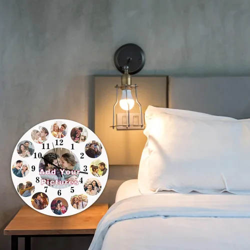 Vista 4 de Qingxily Reloj personalizado con imagen, relojes personalizados para paredes, reloj con foto personalizado, regalo para el día de San Valentín, día