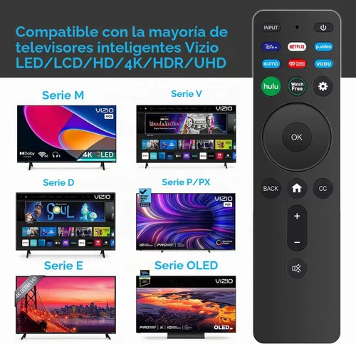Vista 4 de Control remoto universal XRT260 de repuesto para todos los televisores inteligentes Vizio con botones de acceso directo Disney, Netflix, Video