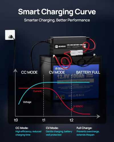 Vista 7 de Cargador de batería de litio de 12V 20A Entrada de CA a CC con conector