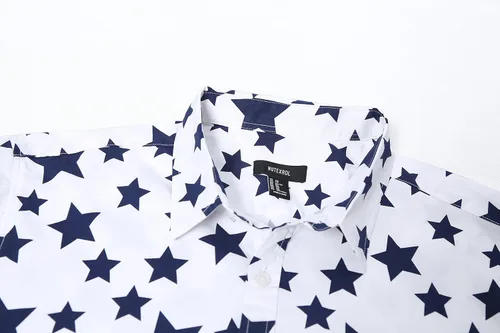 Vista 3 de Camisa de vestir de manga corta para hombre, ajuste regular, con botones, casual, con estampado único Grandes estrellas de la marina