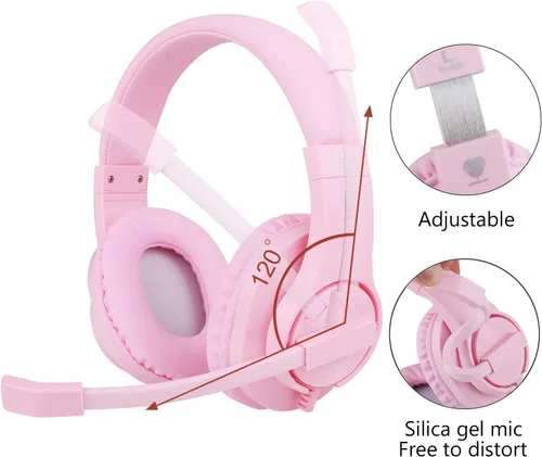 Vista 4 de BlueFire - Audífonos de diadema para juegos de PS4, 3.5 mm, con micrófono y luz LED, compatible con Playstation 4, Xbox One, PC, Rosado
