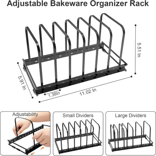 Vista 2 de Organizador de tabla de corte, paquete de 1 soporte ajustable para utensilios de hornear para gabinete y encimera, estante de metal con 7 ranuras