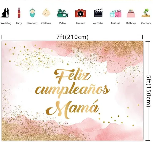 Vista 6 de Lofaris Fondo rosa de feliz cumpleaños de 7 x 5 pies para mamá, decoración de fiesta de cumpleaños de mamá, fotografía de nube rosa, decoración