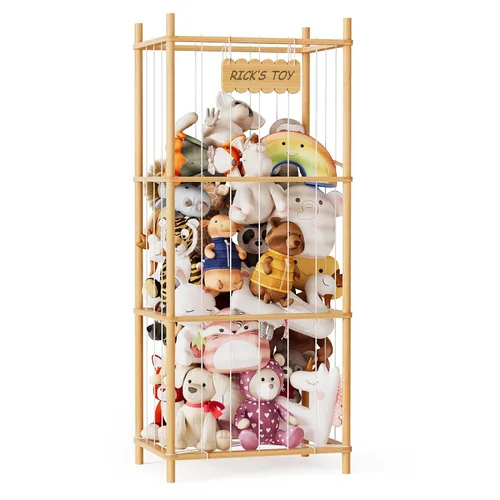 Vista 10 de SpaceAid Organizador de Almacenamiento de Animales de Peluche, Soporte de Almacenamiento de Juguetes de Peluche del Zoológico de Animales de Madera