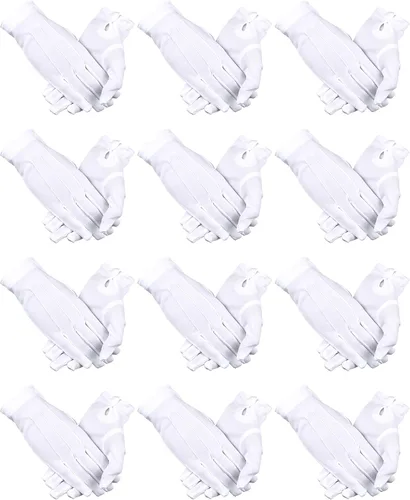 Vista 7 de SATINIOR 12 pares de guantes uniformes blancos y negros para hombres y mujeres, guantes de disfraz de desfile para policía, funeral, guardia formal