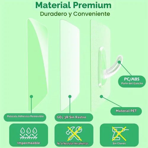 Vista 2 de Ganchos adhesivos, ganchos de utilidad resistentes de 20 libras (máximo), impermeables y resistentes al aceite, extraíbles, ganchos transparentes
