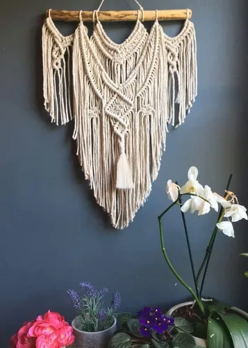 Vista 4 de Macrame Wall Hanging Boho Home Decor Chic Woven Decoration for Bedroom Living Room Apartment Dorm Gallery Perfect Handmade Christmas Gift Ideas