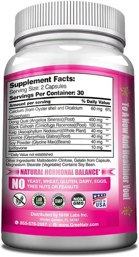 Vista 6 de GreeNatr Suplementos para la menopausia para mujeres, suplementos de perimenopausia para mujeres con Dong Quai y Cohosh negro para la menopausia