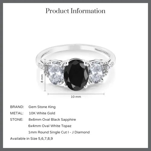 Vista 5 de Anillo de compromiso ovalado de oro blanco de 10 quilates con piedra natal y topacio blanco de 3 piedras con detalles de diamante Centro de 0.315