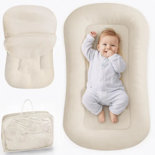 Vista 9 de Tumbona para bebé para recién nacido, tumbona infantil de 0 a 24 meses con funda para tumbona, tumbona ajustable para bebé, tela transpirable y Rosa