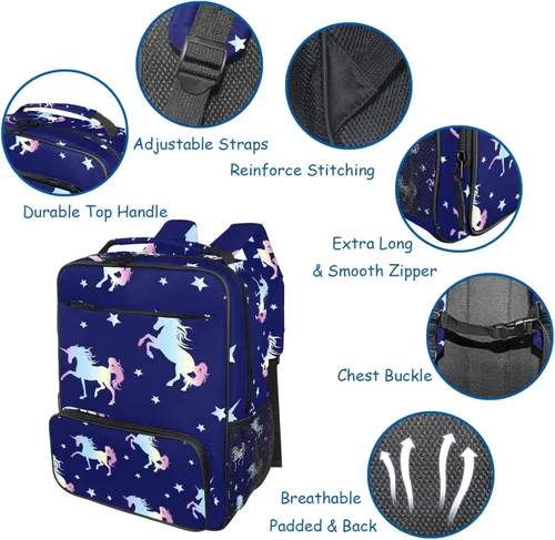 Vista 4 de PDFAFO Mochila para niños y niñas, bolsas escolares para jardín de infantes, primaria, regreso a la escuela, viajes, 15 pulgadas, Arcoíris