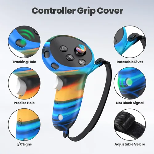 Vista 4 de Compatible with Oculus Quest 3 Accessories, VR Silicone Face Cover, VR Shell Cover,Touch Controller Grip Cover,Camera Lens Protector Set (Aurora)