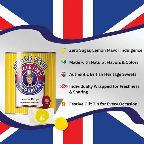 Vista 4 de Uncle Joe's Gotas de limón sin azúcar Dulces duros con sabor Caramelo para regar la boca Dulce británico antiguo Ideal para boca seca