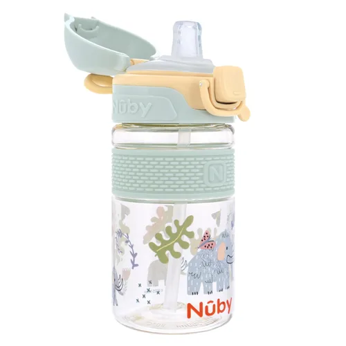 Vista 9 de Nuby Thirsty Kids Flip-it Bolt - Taza infantil Tapa abatible con cierre de botón - Boquilla de silicona de flujo libre y base duradera - Mariposas