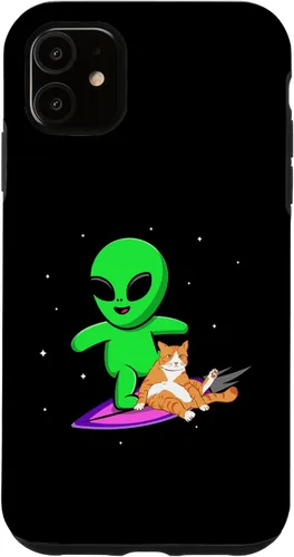Vista 5 de iPhone 12/12 Pro Alien cat ufo extraterrestrial space ship for men gift funny Case