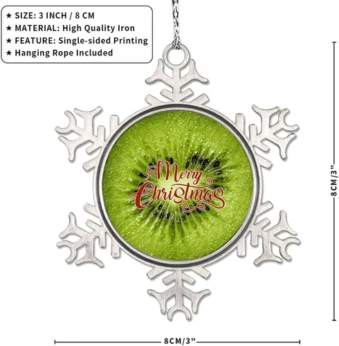 Vista 7 de Adorno de copo de nieve verde para árboles de Navidad, frutas, comida realista, adornos de Navidad personalizados 2022, divertido recuerdo de metal