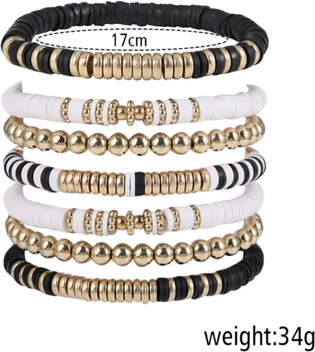 Vista 2 de Pulseras elásticas apilables hechas a mano con cuentas de arcilla Heishi, estilo bohemio, colorido, disco de vinilo, pulsera elástica