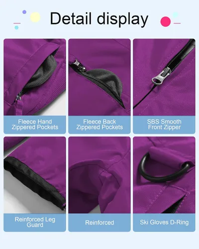 Vista 6 de CREATMO US Baberos de nieve para niñas, pantalones de esquí impermeables con aislamiento para invierno