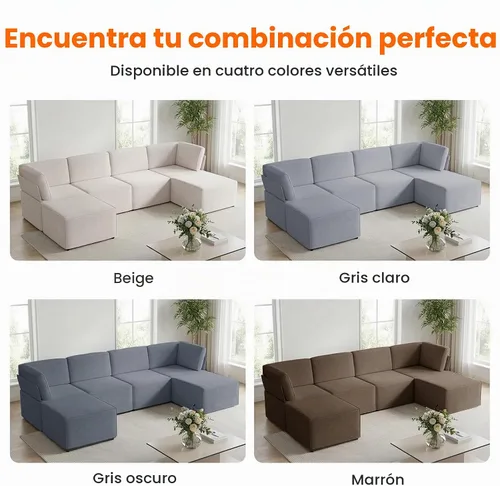 Vista 6 de CECER Sofá modular modular, sofá convertible en forma de U con tumbonas