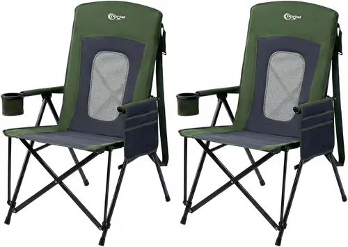 Vista 12 de PORTAL Silla de camping plegable extra grande con respaldo alto, sillas de césped portátiles para adultos, deportes al aire libre con apoyabrazos