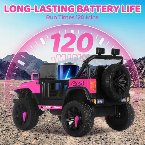Vista 4 de Juguetes de paseo de 24 V para niños, camión eléctrico 4WD de 2 plazas con control remoto parental, Jeep rosa para niñas, 3 velocidades, suspensión