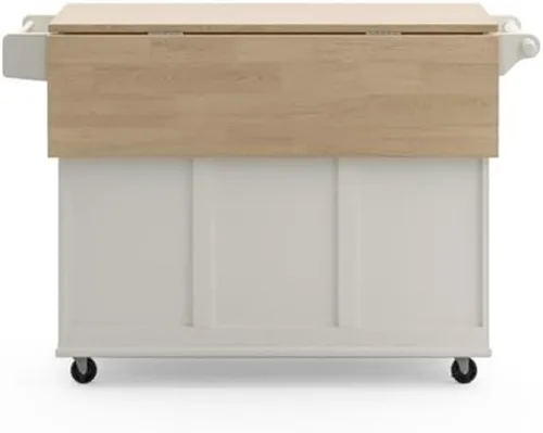 Vista 9 de Hawthorne Collections Carrito de cocina de madera, acabado blanco, encimera de hojas caídas, ruedas con bloqueo, estante de especias, barra