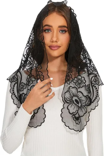 Vista 6 de Encaje Mantilla Capilla Católica Velo Cubierta de Cabeza para Misa Latina