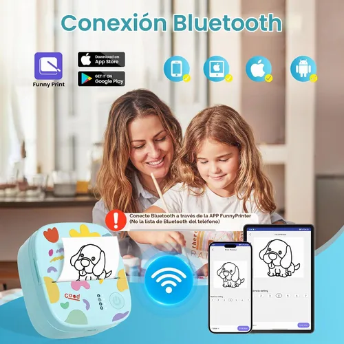 Vista 2 de Mini impresora portátil de calcomanías, mini impresora térmica con 3 rollos de papel, cápsulas de impresión sin tinta Bluetooth, etiquetadora