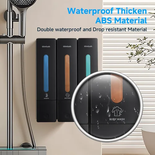 Vista 4 de Dispensador de champú y acondicionador, dispensador de jabón de ducha, dispensador de 3 cámaras, sin taladro, dispensador de champú para pared