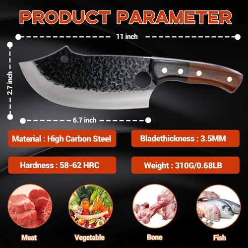 Vista 4 de Cortador de carne para cortar carne, picador profesional de huesos con funda, cuchillo de chef vikingo con mango de espiga completa, cuchillo
