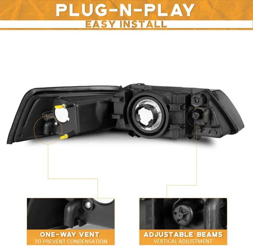 Vista 4 de WEELMOTO - Conjunto de faros delanteros automotrices para Ford Mustang 1999-2004, par de montaje de faros de repuesto con carcasa negra para Mustang